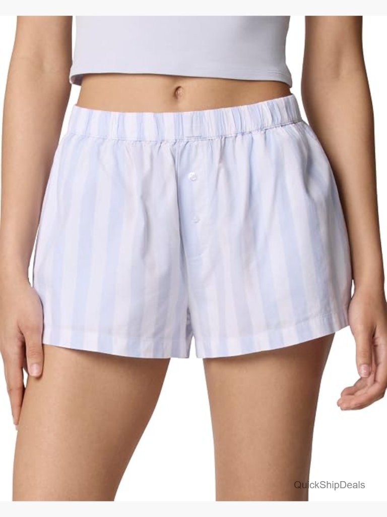 Cheeky Boxer Panties Cotton Blend Mid Rise Striped